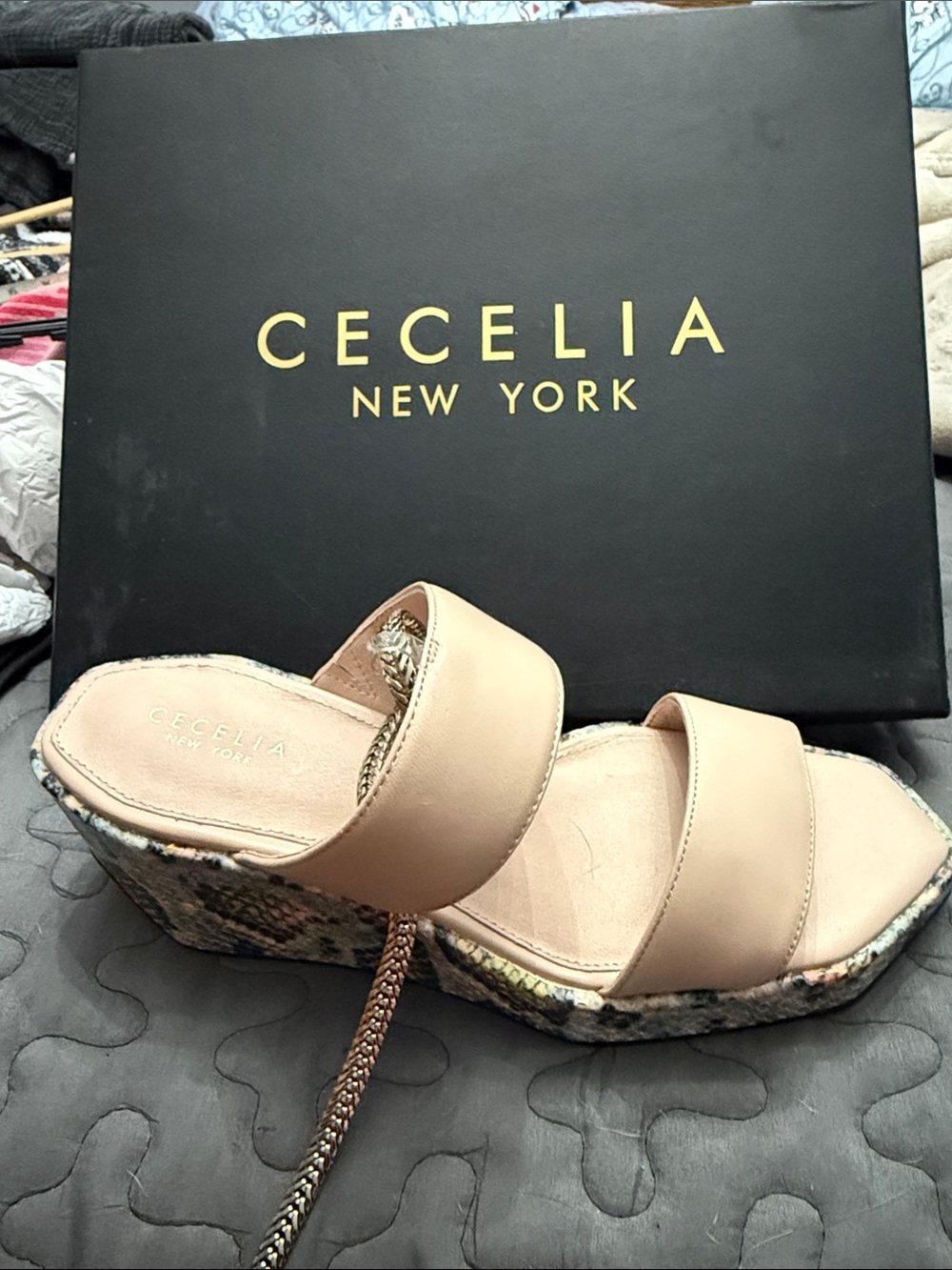 CECELIA NEW YORK Blush Tan Woven-Detail Wedge Slides
